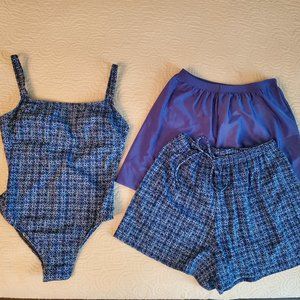 Land's End One Piece Bathing Suit with Two Coverup Shorts